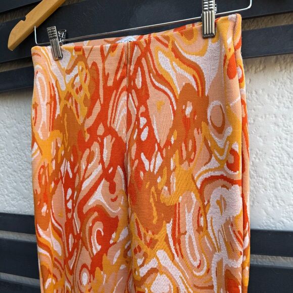 Zara Jacquard Retro Print Knit Flare Pants in Orange Swirl | Small - Picture 7 of 9